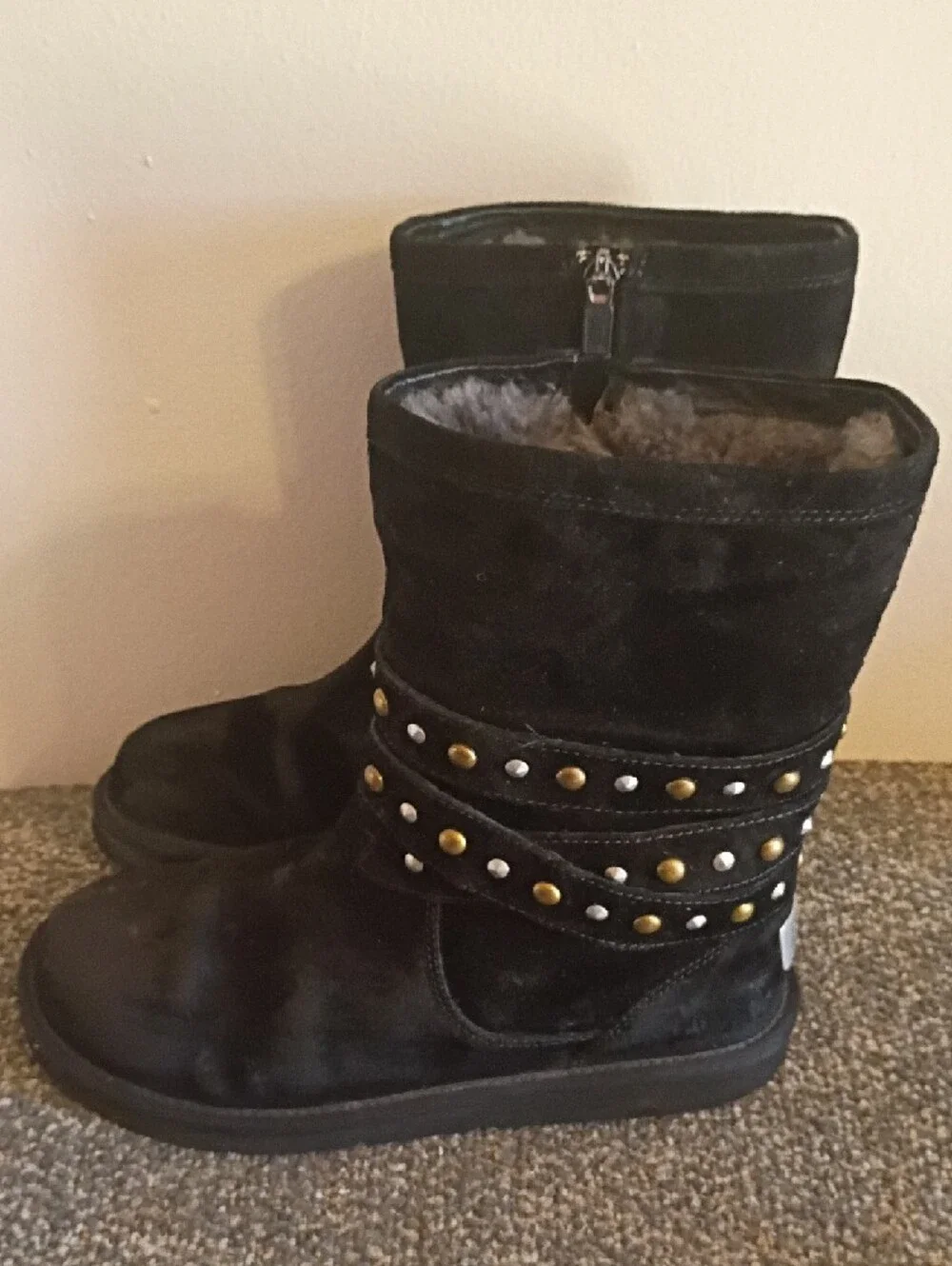 UGG  Clovis Black Studded Women's Shearling-Lined Boots Size 8